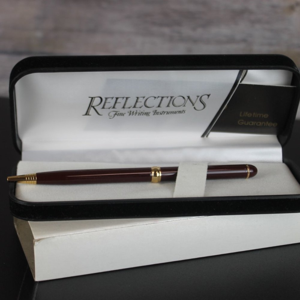 Reflections Fine Writing Instruments Red Maroon Gold Ball Point Pen Black Ink - Picture 3 of 10